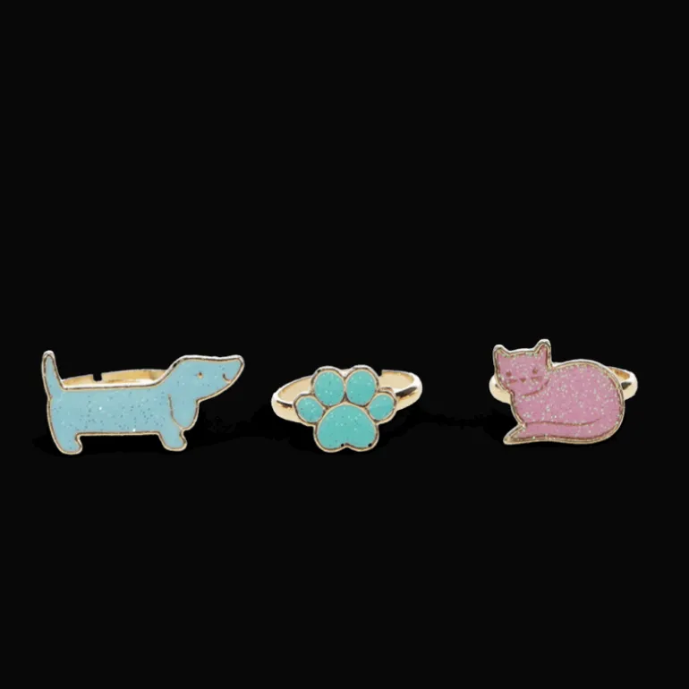 Bagues scintillantes sur carte chien (lot de 3)