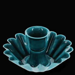 Bougeoir fleur en coupe en émail - Bleu