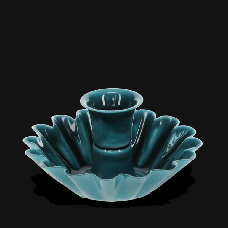 Bougeoir fleur en coupe en émail - Bleu