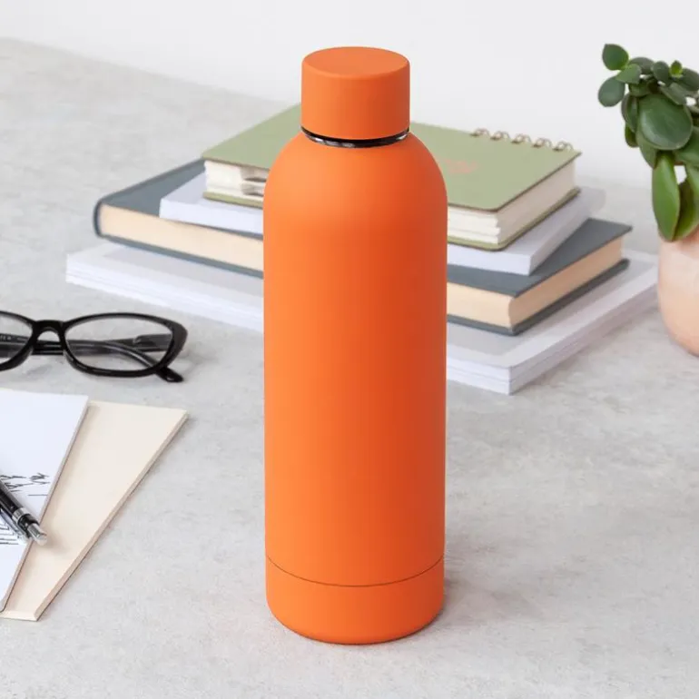 Gourde en acier recouverte de caoutchouc 500ml - Orange